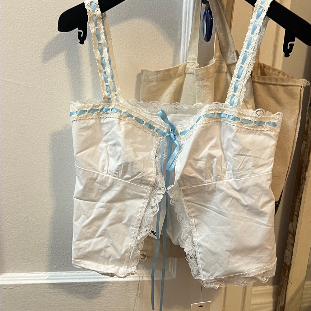 White and Blue Lace-Trim ribbon